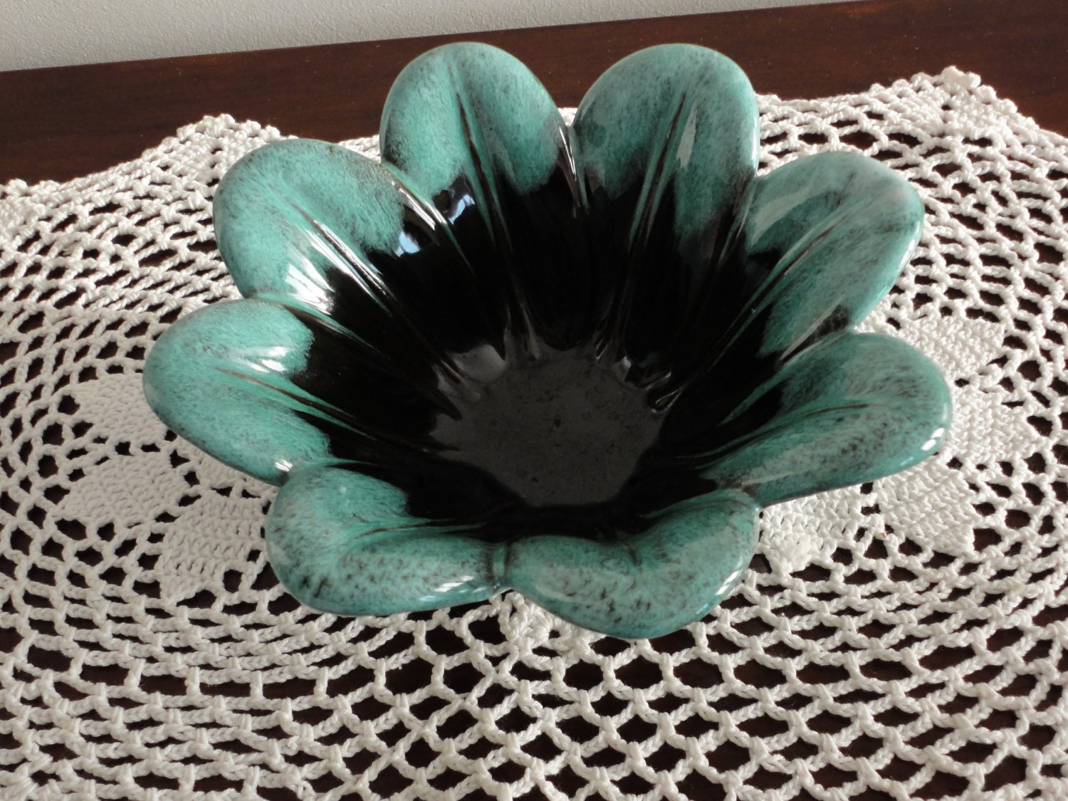Aqua & Black Candy Vase Pottery Evangeline Canada 70s