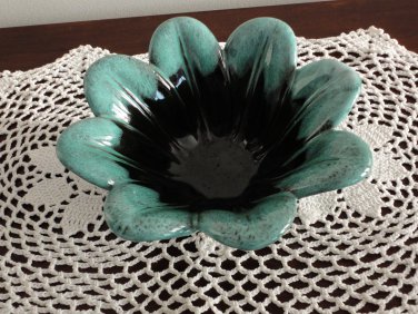 Aqua & Black Candy Vase Pottery Evangeline Canada 70s