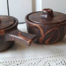 Vintage Laurentian Pottery 2 Abstract Brown/Rust Onion Soup Dish