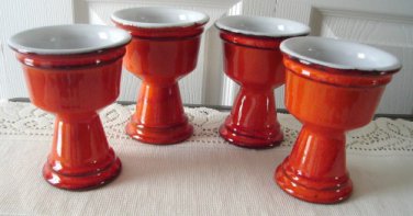 Vintage Beauceware? Art Pottery 4 Orange Wine Goblets 70s