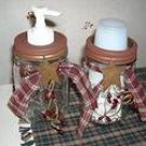 COUNTRY PRIMITIVE MASON JAR SOAP & CUP DISPENSER SET
