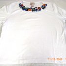 Women's Petite Size M White Floral Knit Top