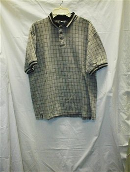 Men's Large Gray And Black Plaid Trader Bay Polo Shirt