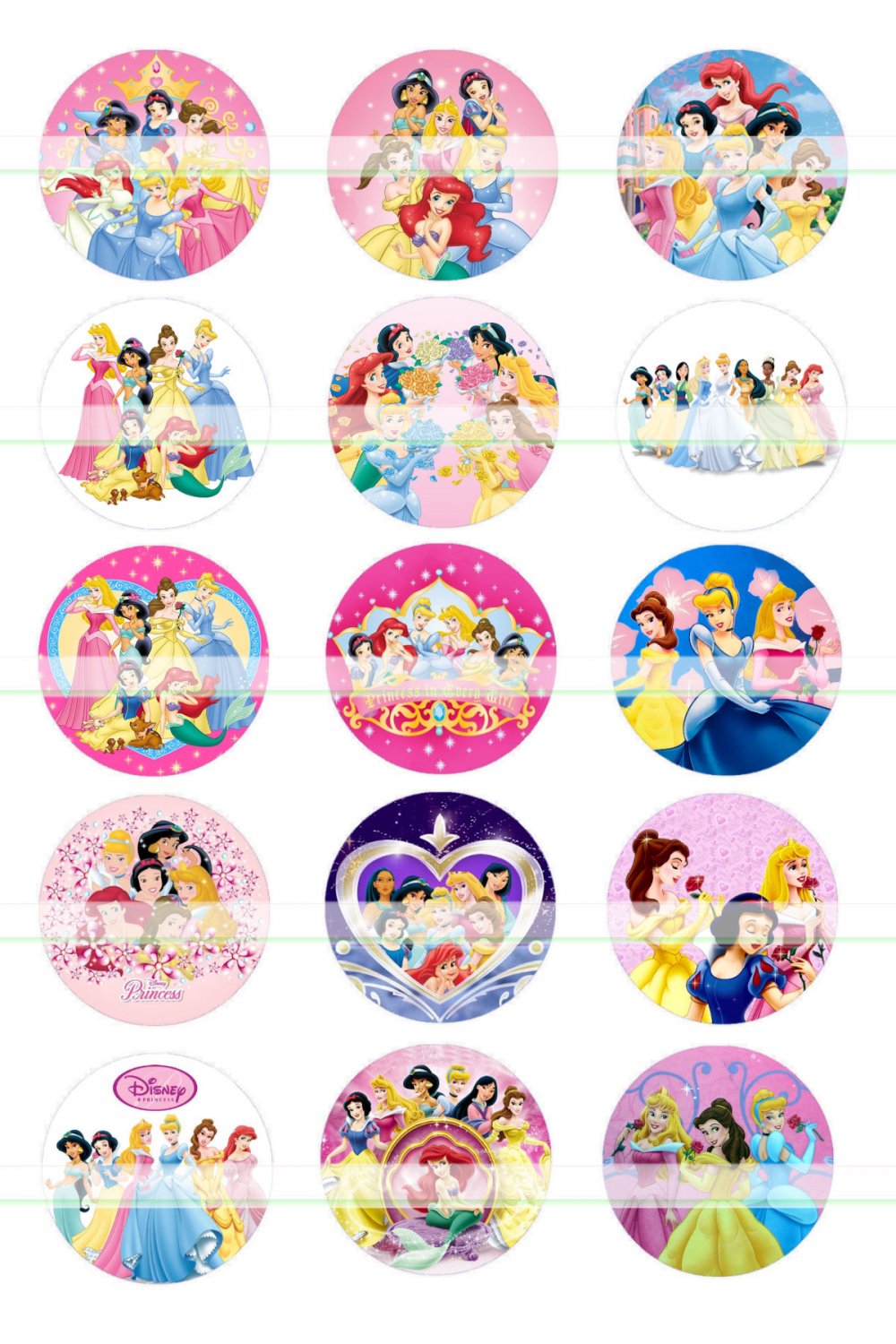 1 inch Disney Princesses bottle cap magnet image sheet (buy 2 get 1 FREE)