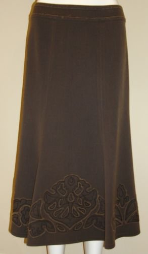 CAbi Panel Brown Applique Fray Skirt.Sz.4, S/M, # 402