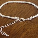 3mm Silver Plated"Snake"Bracelet 4 European Beads.8.25"