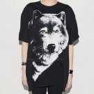 Casual Wolf Print Splicing Color Cotton Blend T-Shirt For Women
