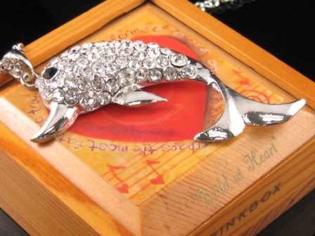 SN047 Crystal Dolphin Silver Pendant Necklace Best Gift Idea