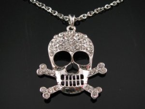 CRYSTAL SKULL SILVER NECKLACE SN050
