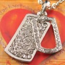 SN054 Crystal Retangle Tag Dangle Silver Pendant Necklace Best Gift Idea