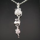 SN058 Crystal Mouse Dangle Silver Pendant Necklace Best Gift Idea