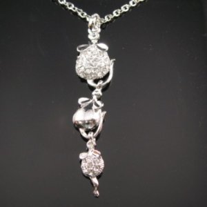 SN058 Crystal Mouse Dangle Silver Pendant Necklace Best Gift Idea