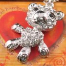 SN062 Crystal Cutie Bear Dangle Silver Pendant Necklace Best Gift Idea