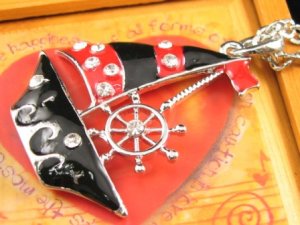 SN348 Crystal Sailing Boat Silver Pendant Necklace Best Gift Idea