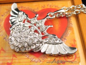 SN345 Crystal Angel Crown Silver Pendant Necklace Best Gift Idea