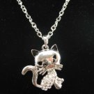 SN343 Crystal Funky Cat Silver Pendant Necklace Best Gift Idea