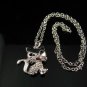 SN343 Crystal Funky Cat Silver Pendant Necklace Best Gift Idea