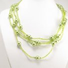 SN086 Elegant 80" Long Green Simulated Pearl Glass Beads Necklace Best Gift Idea