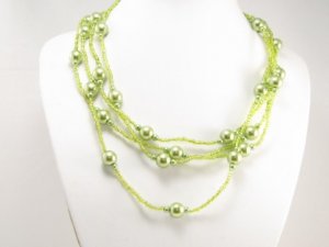 SN086 Elegant 80" Long Green Simulated Pearl Glass Beads Necklace Best Gift Idea