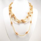 SN087 Elegant 80" Long Orange Brown Simulated Pearl Glass Beads Necklace Best Gift Idea
