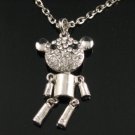 SN093 Elegant 26" Long Crystal Bear Robot Silver Pendant Necklace Best Gift Idea