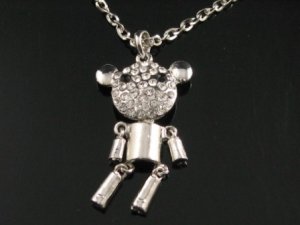 SN093 Elegant 26" Long Crystal Bear Robot Silver Pendant Necklace Best Gift Idea