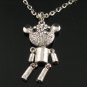 SN093 Elegant 26" Long Crystal Bear Robot Silver Pendant Necklace Best Gift Idea