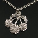 sn095 Elegant 26" Long Crystal Cherry Silver Pendant Necklace Best Gift Idea