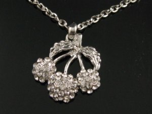sn095 Elegant 26" Long Crystal Cherry Silver Pendant Necklace Best Gift Idea