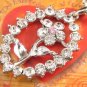 sn096 Elegant 26" Long Crystal Oval Floral Silver Pendant Necklace Best Gift Idea