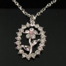 sn096 Elegant 26" Long Crystal Oval Floral Silver Pendant Necklace Best Gift Idea