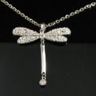 Elegant 26" Long  Crystal Dragonfly Silver Pendant Necklace Best Gift Idea