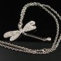 Elegant 26" Long Crystal Dragonfly Silver Pendant Necklace Best Gift Idea