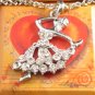 SN099 Elegant 26" Long Crystal Ballet Dancer Silver Pendant Necklace Best Gift Idea