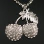 SN102 Elegant Crystal Cherry Silver Pendant Necklace Best Gift Idea