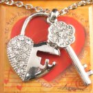 SN103 Elegant Crystal Heart Key Silver Pendant Necklace Best Gift Idea