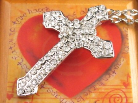 SN106 Elegant Crystal Cross Silver Pendant Necklace Best Gift Idea