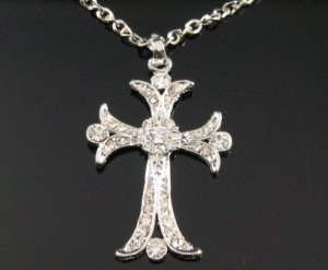 SN107 Elegant  Crystal Cross Silver Pendant Necklace Best Gift Idea