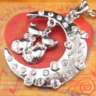 SN108 Elegant  Crystal Cat Moon Silver Pendant Necklace Best Gift Idea