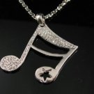 SN123 Elegant  Crystal Silver Music Note Pendant Necklace Best Gift Idea