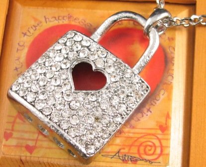 SN131 Crystal Silver Sweet Heart Lock Pendant Necklace Best Gift Idea