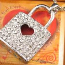 SN131 Crystal Silver Sweet Heart Lock Pendant Necklace Best Gift Idea