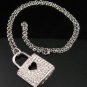 SN131 Crystal Silver Sweet Heart Lock Pendant Necklace Best Gift Idea