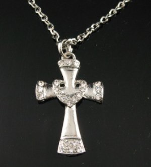 SN132 Elegant Crystal Silver Cross Pendant Necklace Best Gift Idea