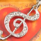 SN136 Elegant Crystal Silver Music Note Pendant Necklace Best Gift Idea