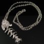 SN137 Elegant Crystal Silver Funky Fish Bone Pendant Necklace Best Gift Idea