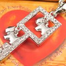 SN144 Elegant Crystal Key with Dog Charms Silver Pendant Necklace Best Gift Idea