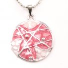 SN174 Elegant Pink Round Enamel Epxy Fashion Silver Pendant Necklace Best Gift Idea