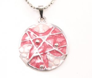 SN174 Elegant Pink Round Enamel Epxy Fashion Silver Pendant Necklace Best Gift Idea