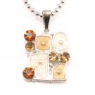 SN178 Elegant Topaz Crystal Grid Enamel Epoxy Fashion Silver Pendant Necklace Best Gift Idea